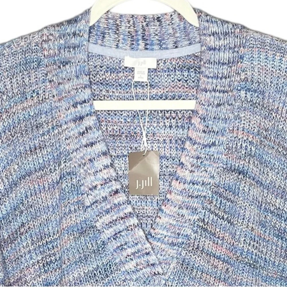 J. Jill Easy Dropped Shoulder V-Neck Cotton‎ Sweater Petite Blue and Pink NWT - Picture 9 of 16